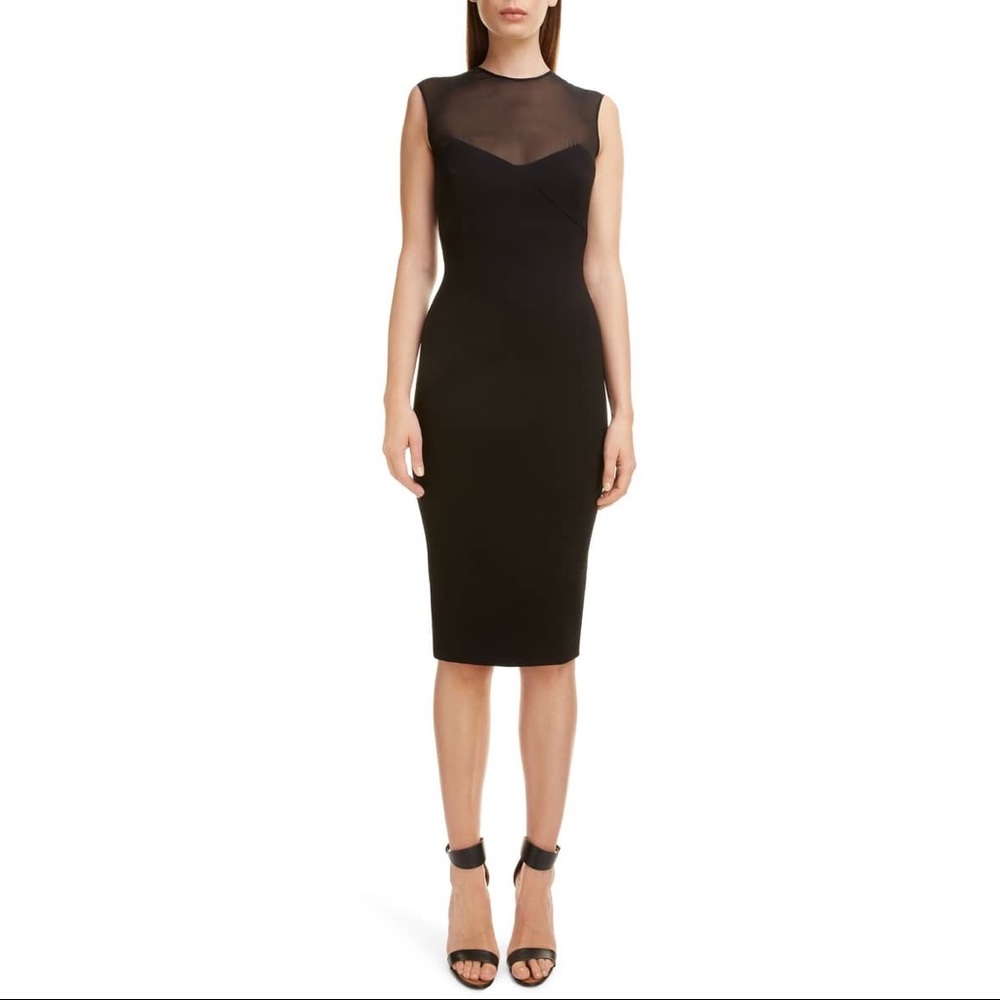 VICTORIA BECKHAM Sheer Yoke Sheath Dress